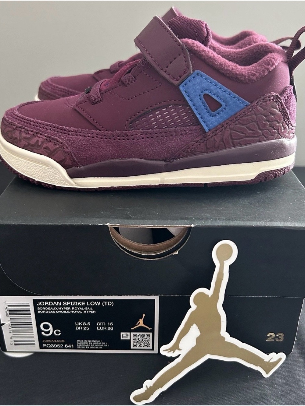 Air Jordan Spizike Low TD “Bordeaux Hyper Royal” Toddler Size 9C | New in Box